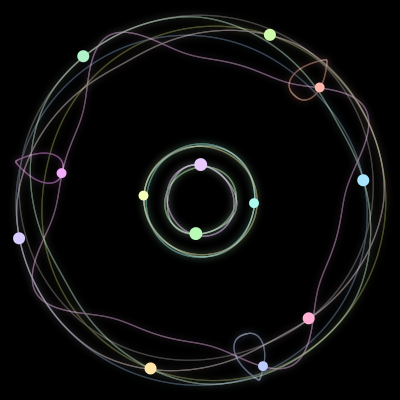 Paths of the 13 bodies of #52_13