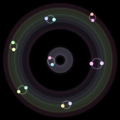 Paths of #1239_14, a 14-body orbit