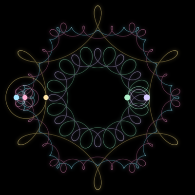 Paths of #1390_5, a 5-body orbit