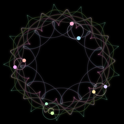 Paths of #629_8, a 8-body orbit